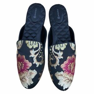 Birdies The Phoebe Floral Jacquard Mules | Quilted Satin Comfort | Size 12